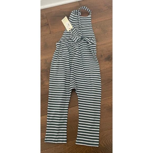 Gray Label Organic Cotton Striped Tatum Romper Overalls Blue Gray NWT Sz 9 10 - Picture 2 of 6